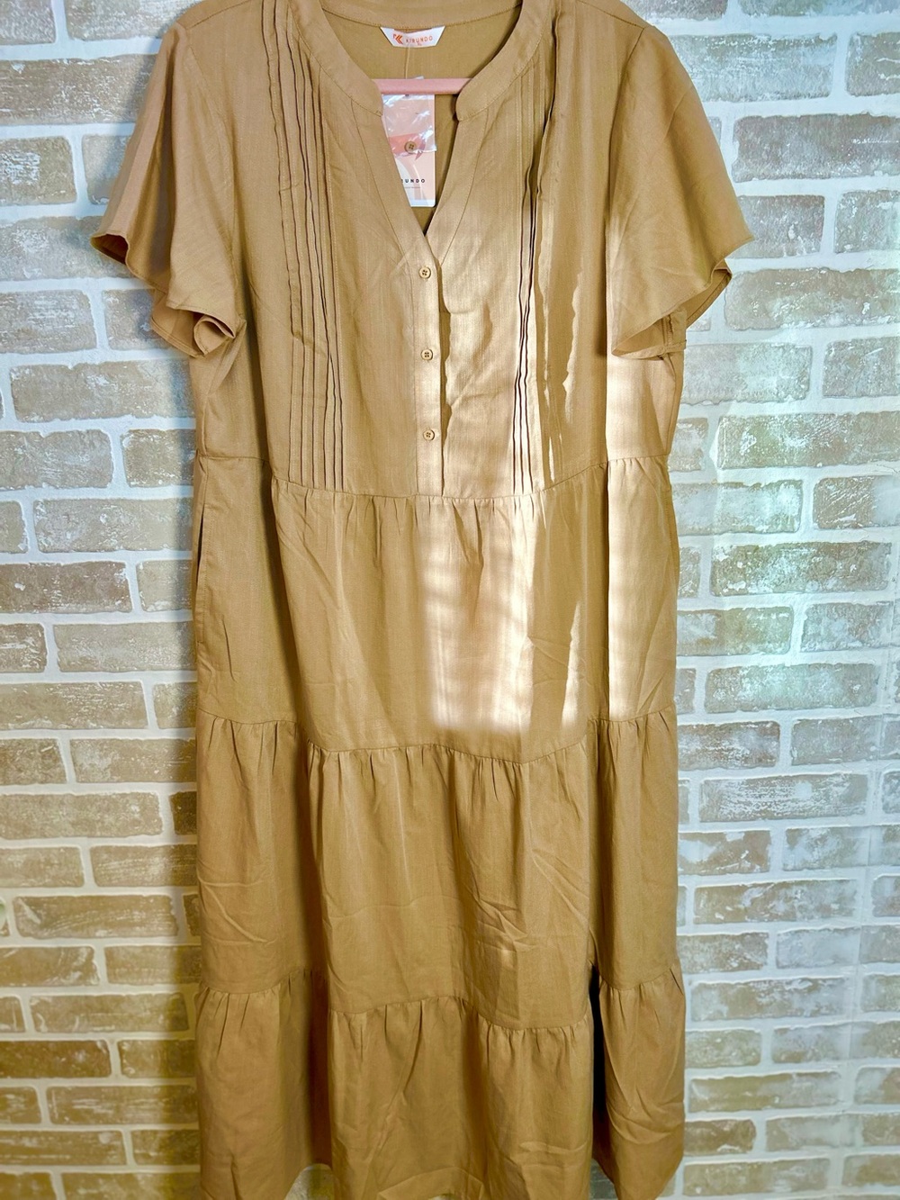 Women's Tan Maxi Dress with Pintuck Detail